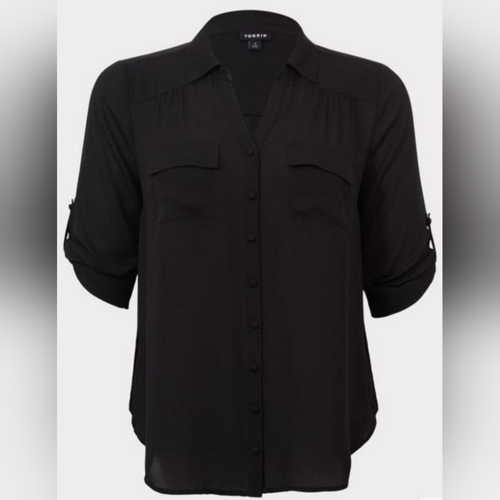NWT - Torrid - Georgette Button-Down Pullover Blouse - Deep Black - Size…